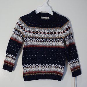 New Rorie Whelan Toddler Boy Girl 2T Pullover Sweater Fair Isle Knit Navy / Grey